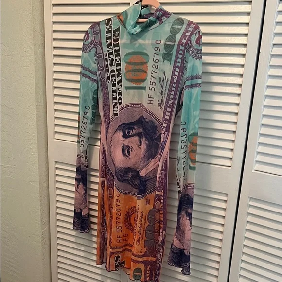 # 0660 **See through Multicolor Money Print Shirt - Picture 1 of 11